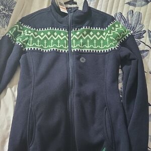 Navy Fleece Jacket with Green Anchor Pattern